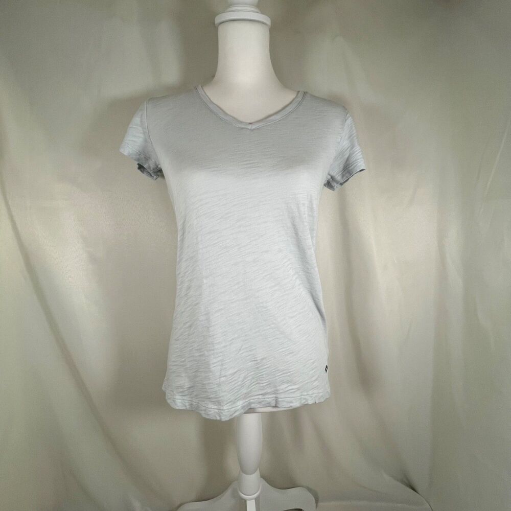 Erin Gray Light Gray/Heather Gray Pima Cotton V-Neck Slub Knit T-Shirt Size XS
